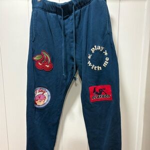 Playboy Pacsun Joggers Large Blue Embroidered Sweatpants Lounge Pants Cherries
